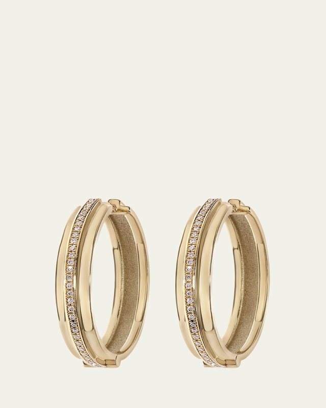 18K Yellow Gold Staircase 3-Tier Hinged Diamond Hoop Earrings